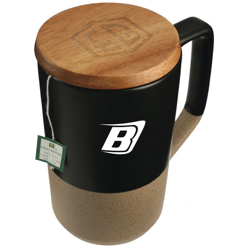 Tasse 16oz en céramique avec couvercle en bois