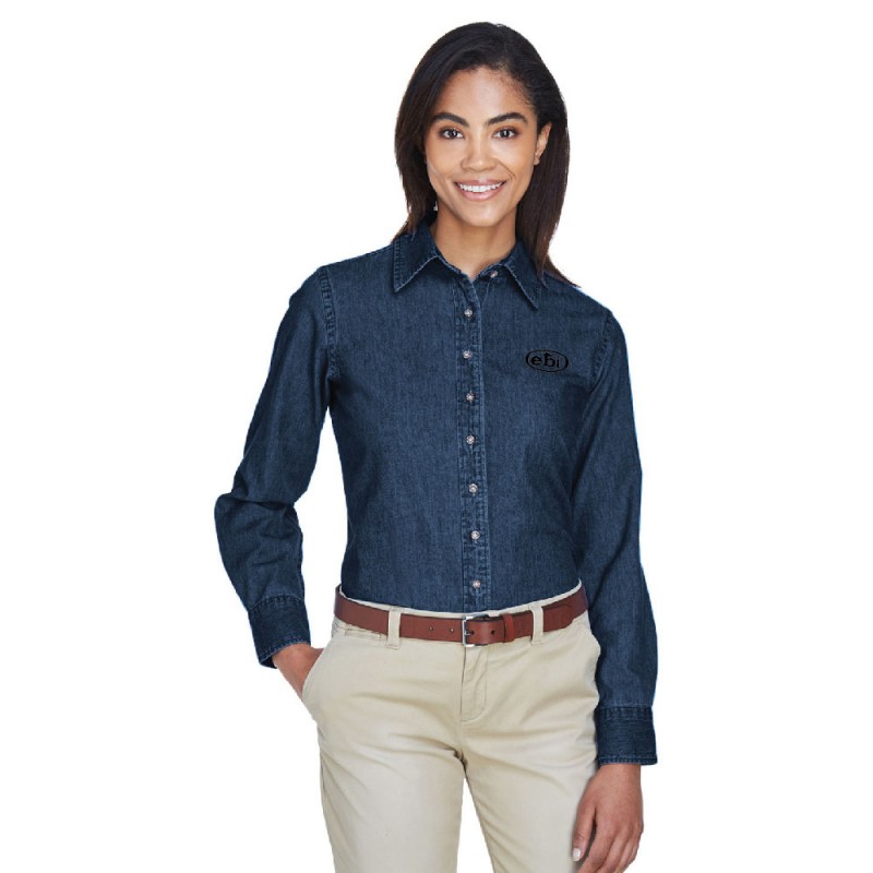 Harriton Ladies' Long-Sleeve Denim Shirt