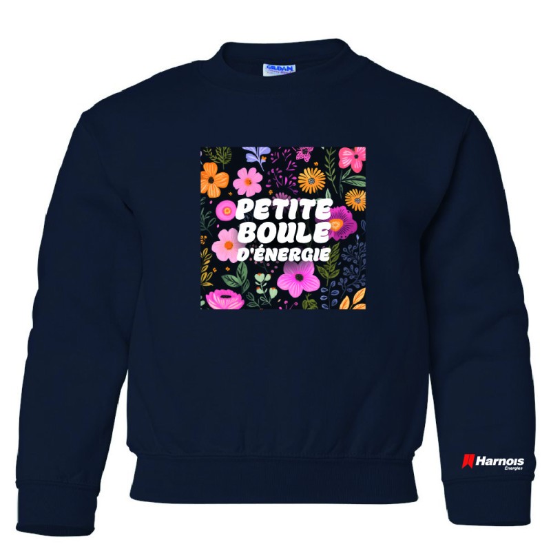 Chandail Crewneck pour enfant - Petite boule d'énergie avec fleur Chandail Crewneck pour enfant - Petite boule d'énergie avec fleur