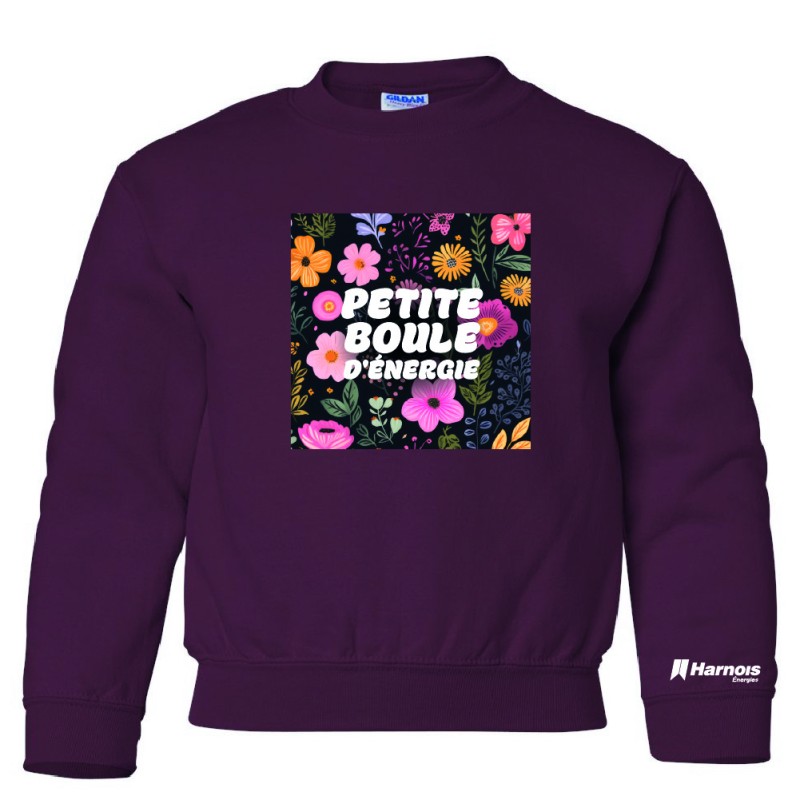 Chandail Crewneck pour enfant - Petite boule d'énergie avec fleur Chandail Crewneck pour enfant - Petite boule d'énergie avec fleur