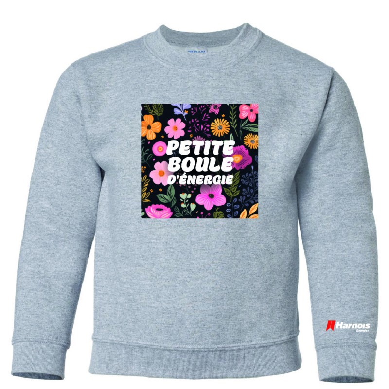 Chandail Crewneck pour enfant - Petite boule d'énergie avec fleur Chandail Crewneck pour enfant - Petite boule d'énergie avec fleur