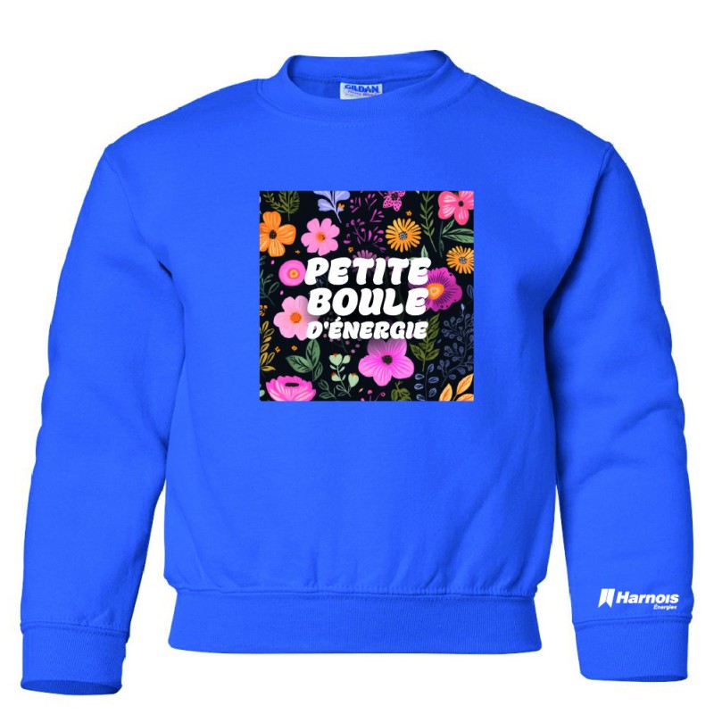 Chandail Crewneck pour enfant - Petite boule d'énergie avec fleur Chandail Crewneck pour enfant - Petite boule d'énergie avec fleur