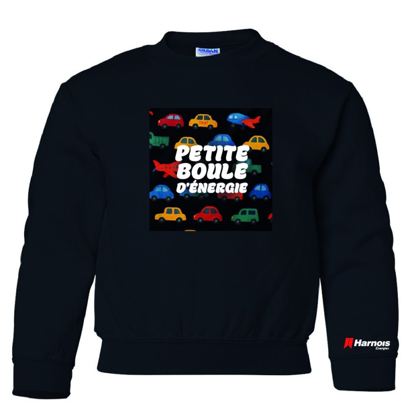 Chandail Crewneck pour enfant - Petite boule d'énergie avec camion Chandail Crewneck pour enfant - Petite boule d'énergie avec camion