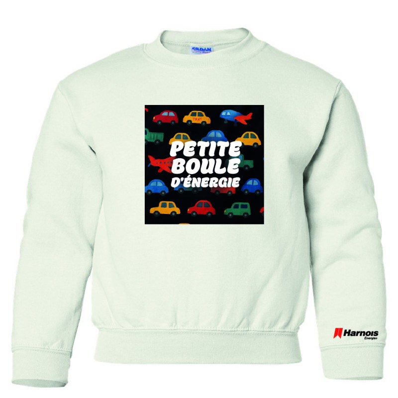 Chandail Crewneck pour enfant - Petite boule d'énergie avec camion Chandail Crewneck pour enfant - Petite boule d'énergie avec camion