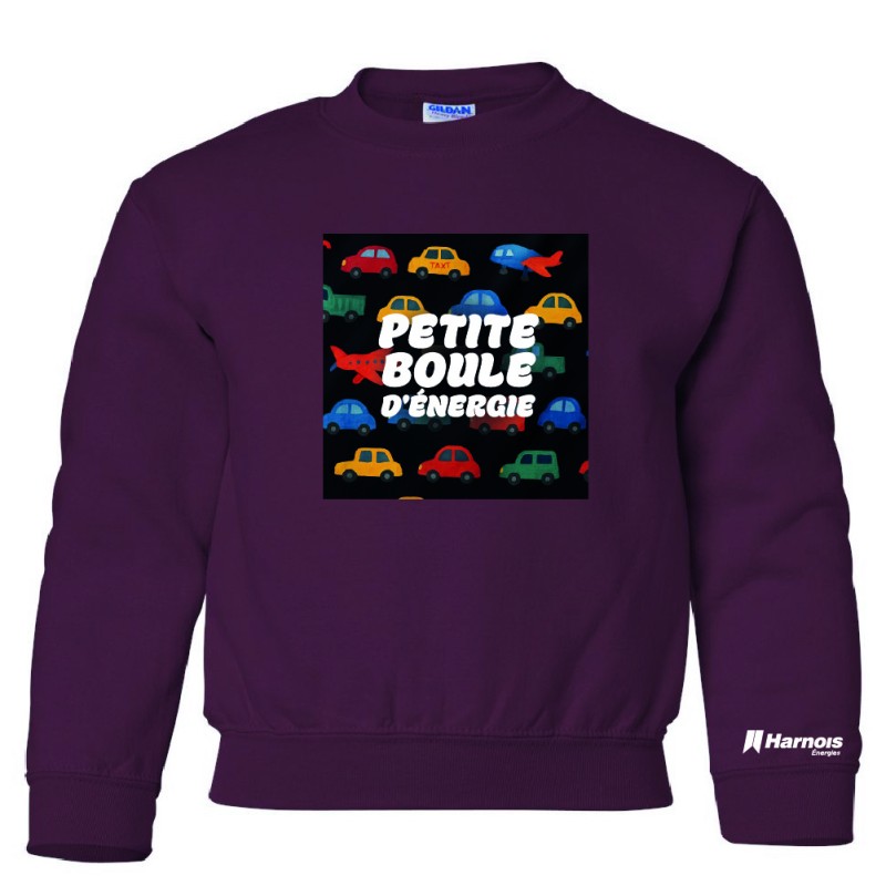 Chandail Crewneck pour enfant - Petite boule d'énergie avec camion Chandail Crewneck pour enfant - Petite boule d'énergie avec camion