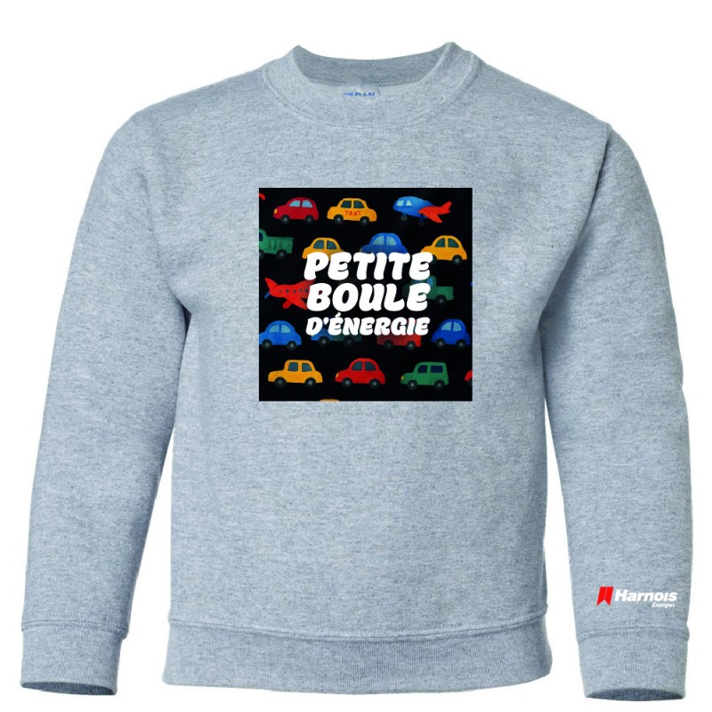 Chandail Crewneck pour enfant - Petite boule d'énergie avec camion Chandail Crewneck pour enfant - Petite boule d'énergie avec camion